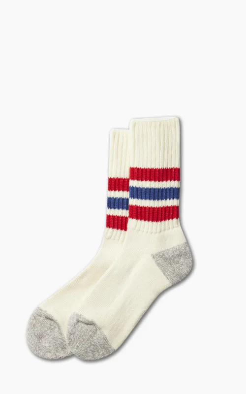 Rototo R1255 Coarse Ribbed Oldschool Crew Socks Chili Red/Blue made by ROTOTO