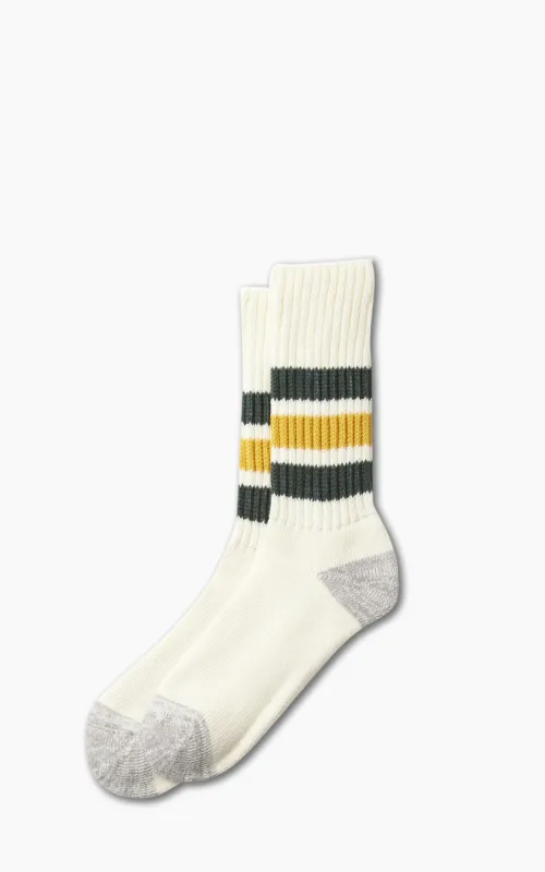 RoToTo R1255 Coarse Ribbed Oldschool Crew Socks Dark Green/Yellow made by ROTOTO
