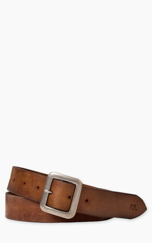 RRL New Burling Hand-Burnished Leather Belt Mid Brown sold by Cultizm