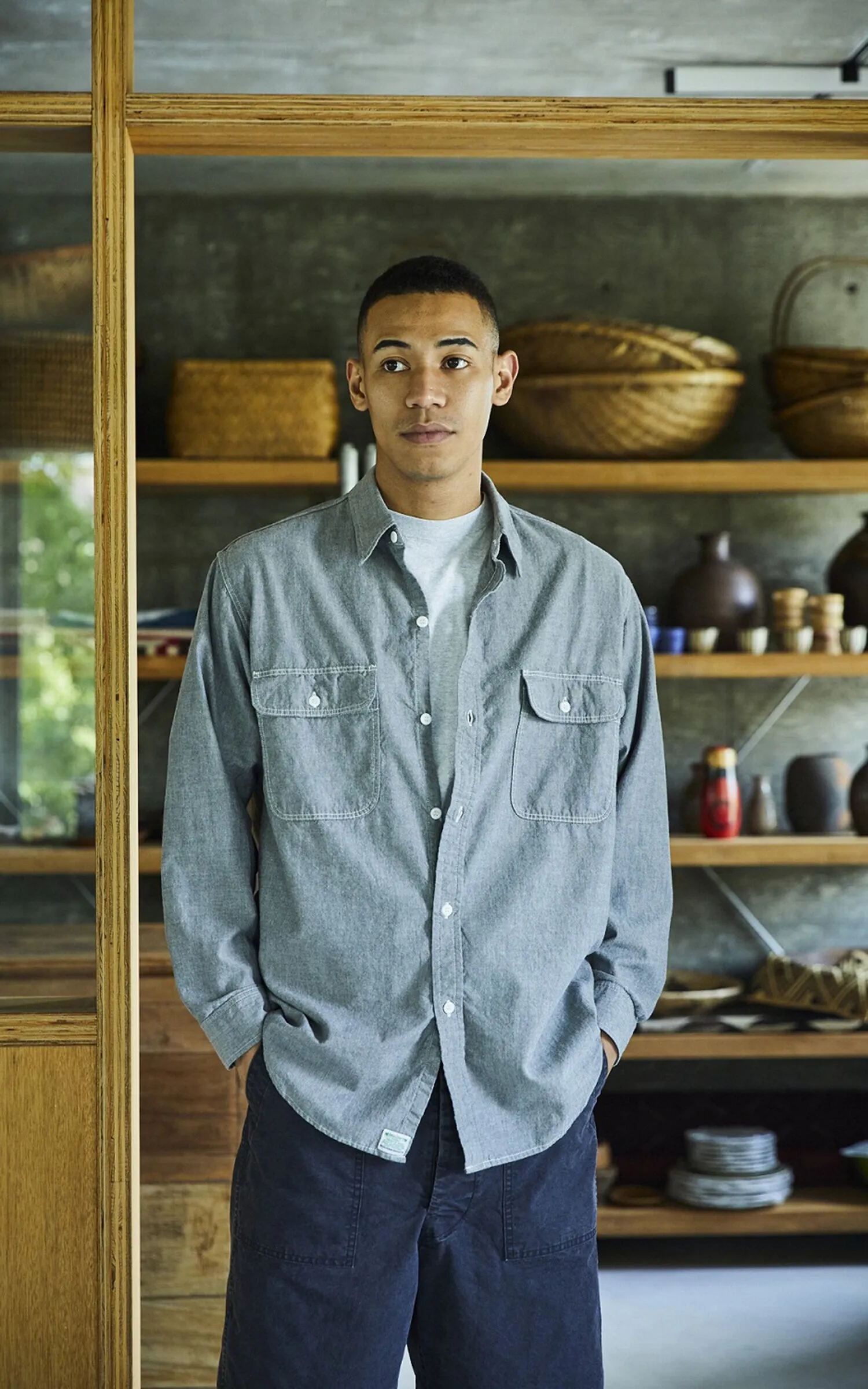 OrSlow Chambray Work Shirt Grey sold by Cultizm