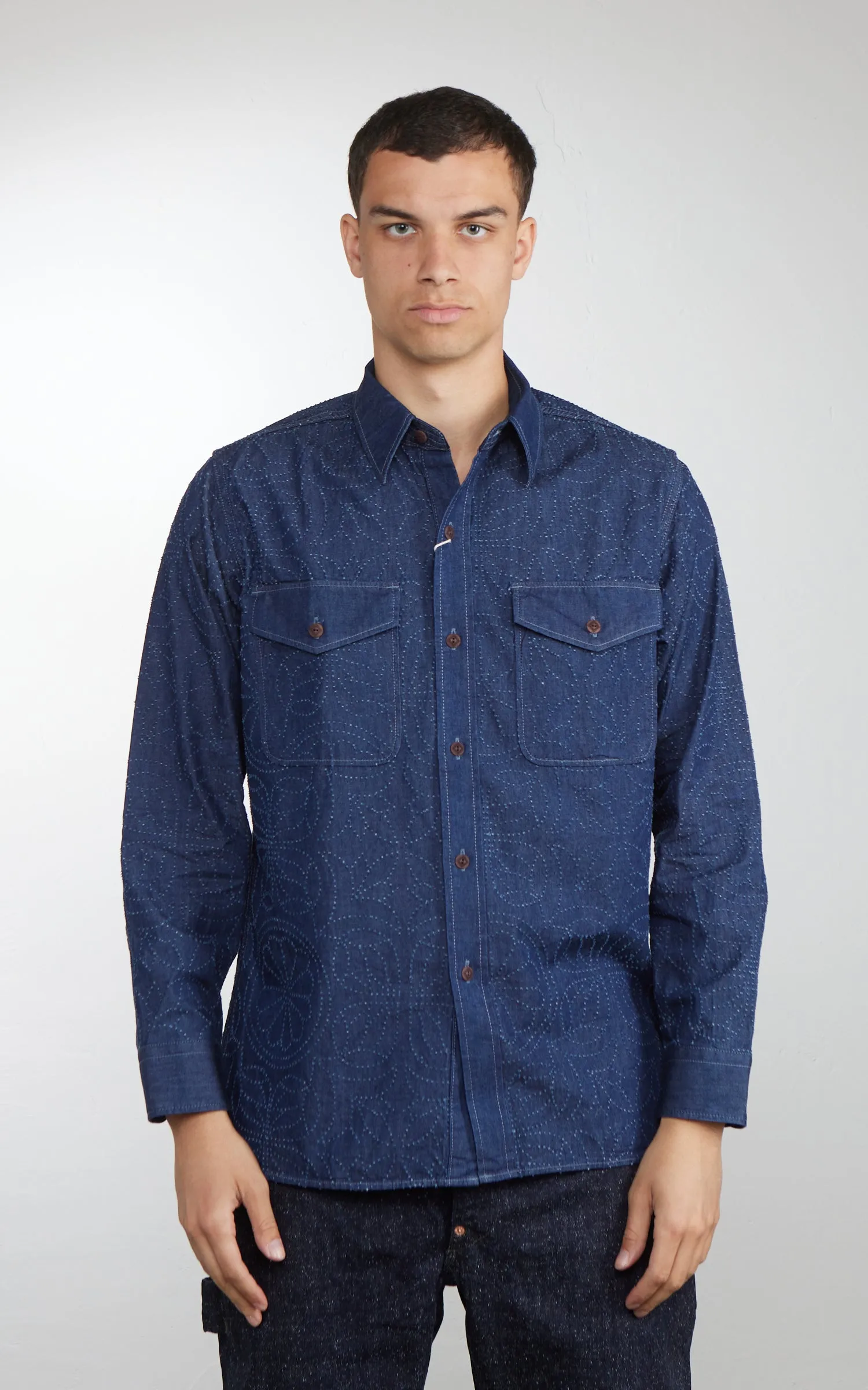 Graph Zero Officer L/S Shirt Flowers Indigo sold by Cultizm product image thumbnail 2