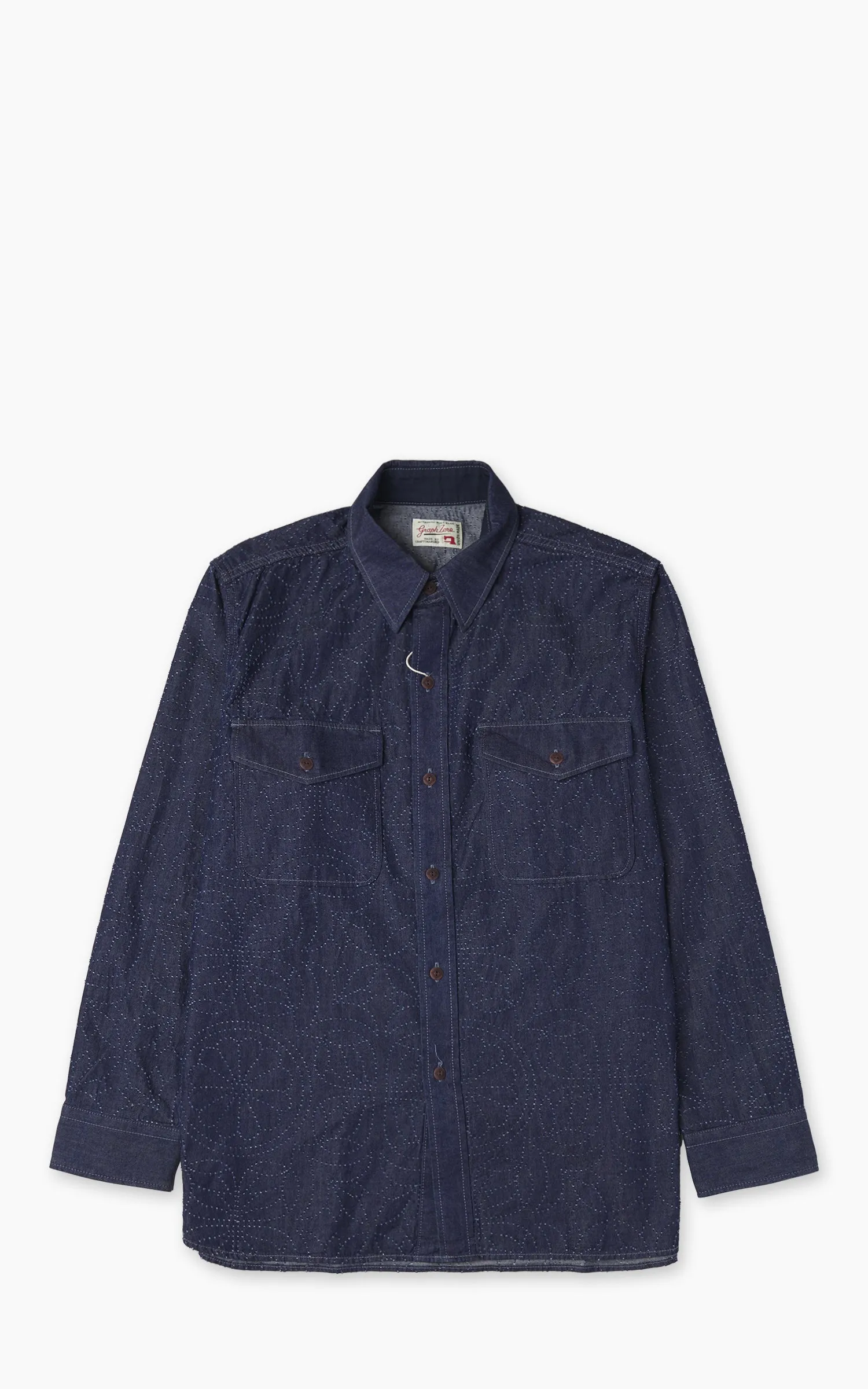 Graph Zero Officer L/S Shirt Flowers Indigo sold by Cultizm