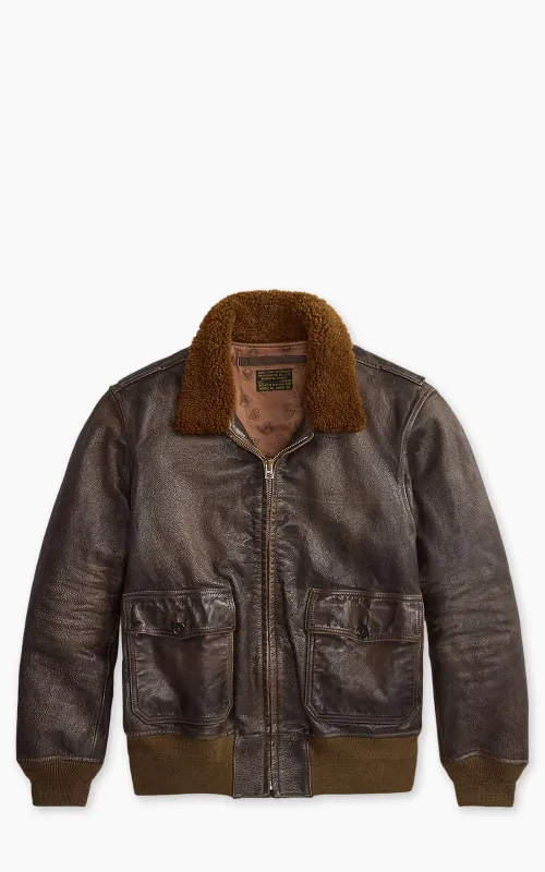 RRL Shearling-Collar Leather Flight Jacket Vintage Brown made by RRL