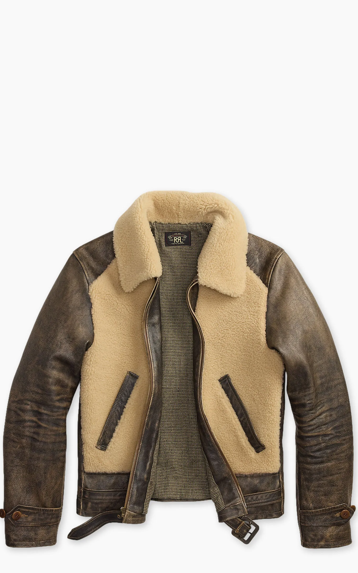 RRL Shearling Panel Leather Jacket Vintage Brown sold by Cultizm product image thumbnail 3