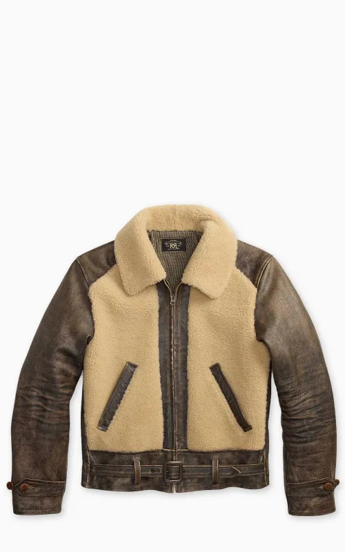 RRL Shearling Panel Leather Jacket Vintage Brown made by RRL