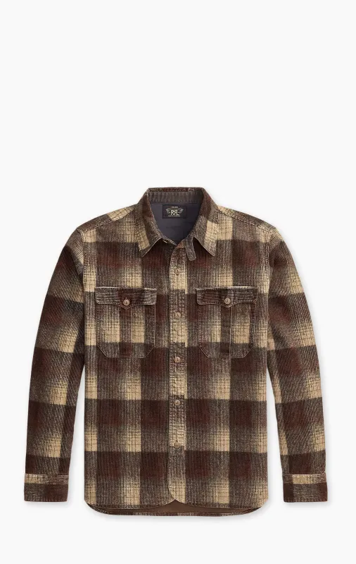 RRL Plaid-Print Corduroy Workshirt Brown/Grey made by RRL