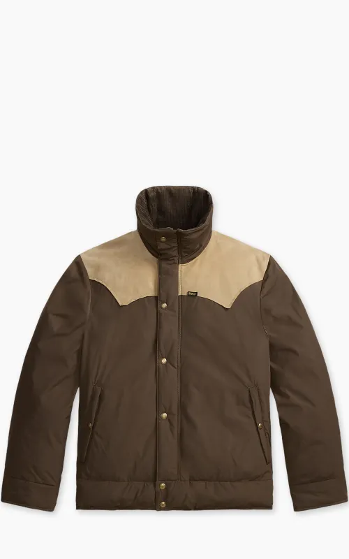 RRL Leather-Yoke Western Jacket Dark Olive made by RRL