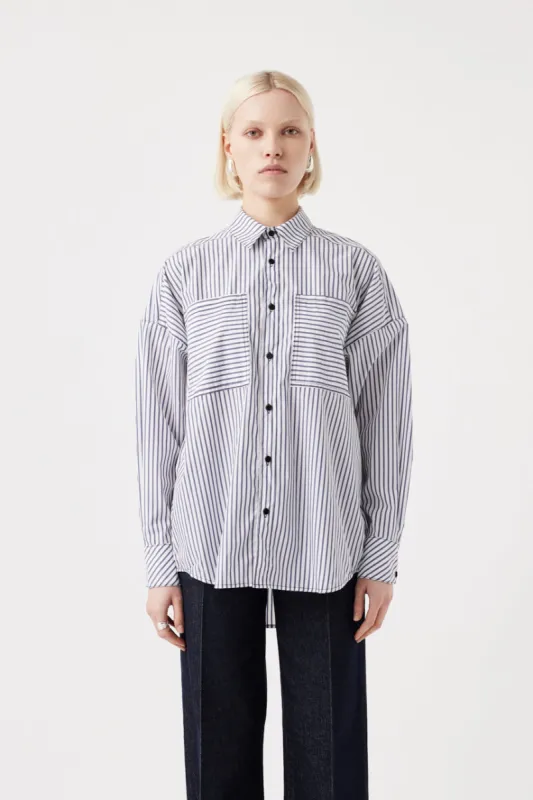 Maya Shirt White Navy Stripe sold by Outland Denim