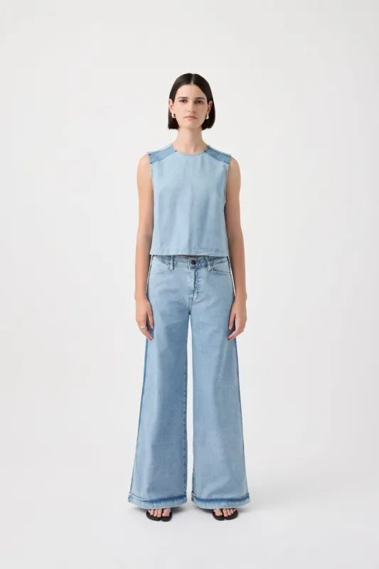 Leigh Mid Wide Long Pant - Broken Blue sold by Outland Denim