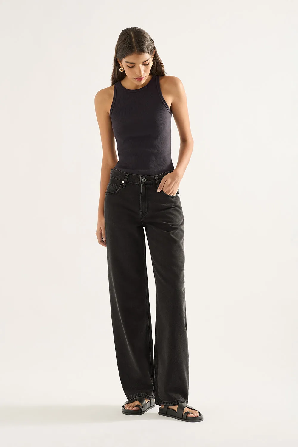 Avril Mid Slouchy Wide Jean Aged Black sold by Outland Denim