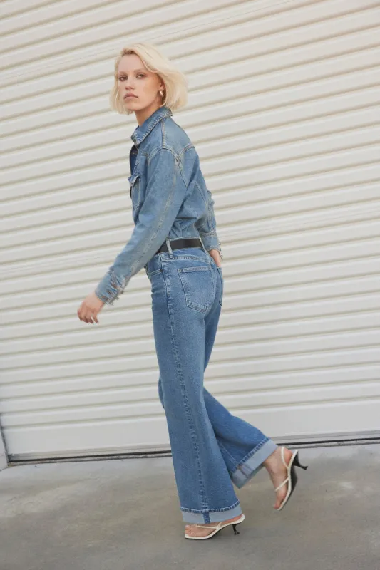 Mia Cuffed Mid Wide Long Jean Meridian Mid Blue sold by Outland Denim