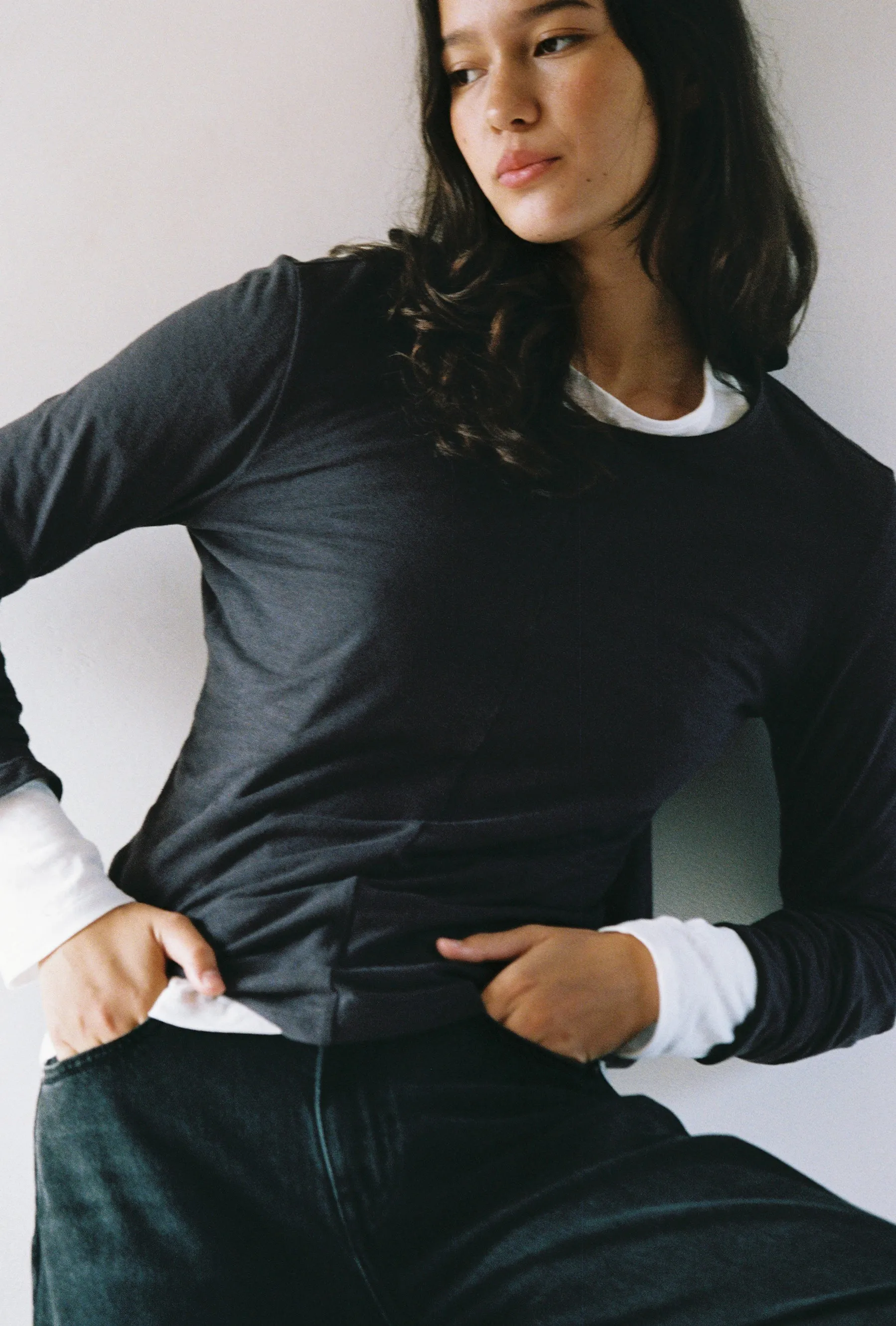 Long Sleeve Drape Top Charcoal sold by Outland Denim