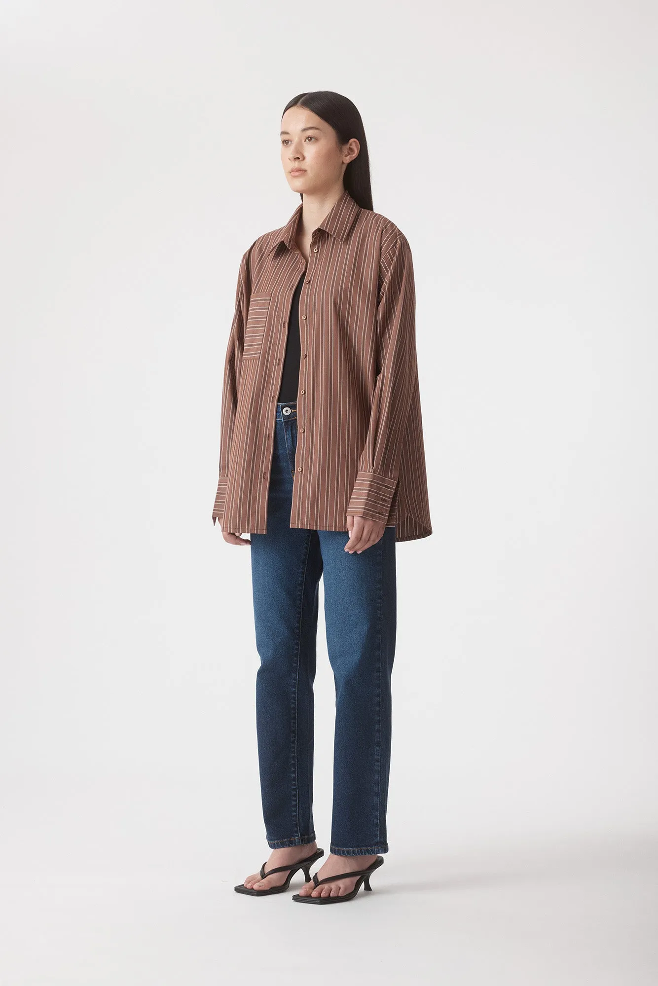 NEW | Melody LS Shirt Chocolate Stripe sold by Outland Denim product image thumbnail 3
