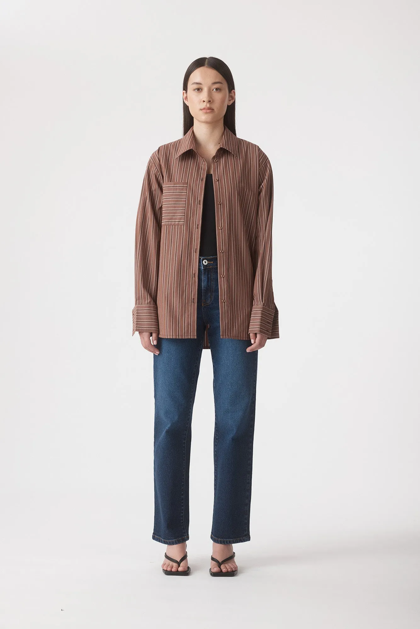 NEW | Melody LS Shirt Chocolate Stripe sold by Outland Denim product image thumbnail 2