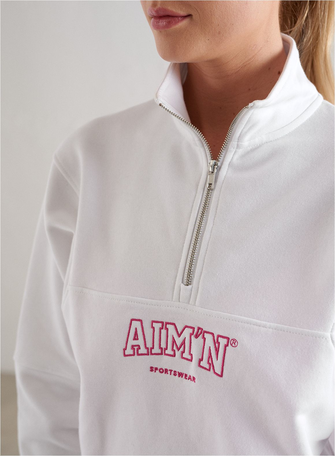 White College Sweat Half Zip sold by Aimn product image thumbnail 2