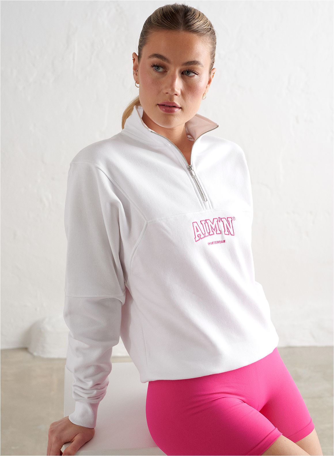 White College Sweat Half Zip sold by Aimn product image thumbnail 3
