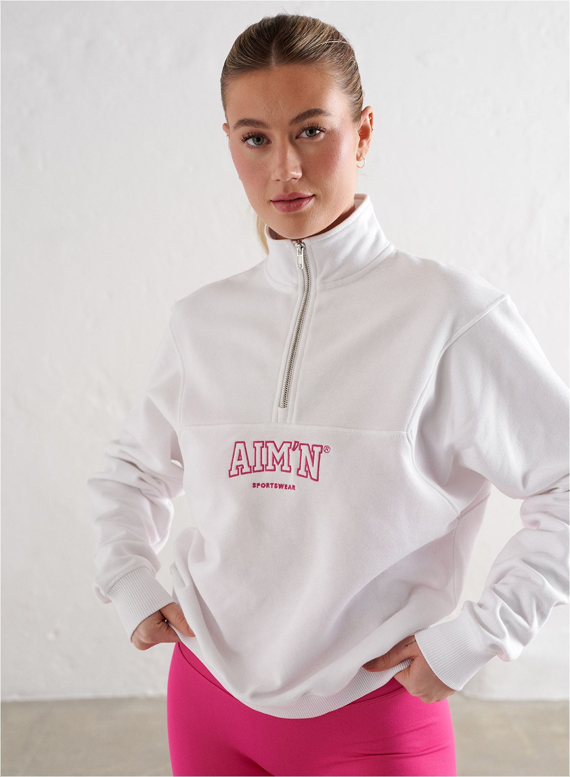 White College Sweat Half Zip sold by Aimn