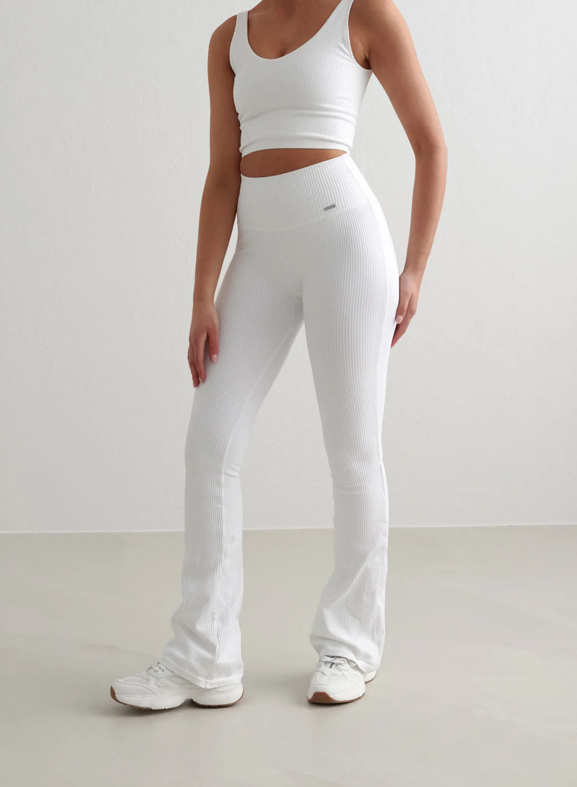 White Ribbed Seamless Flare Tights sold by Aimn