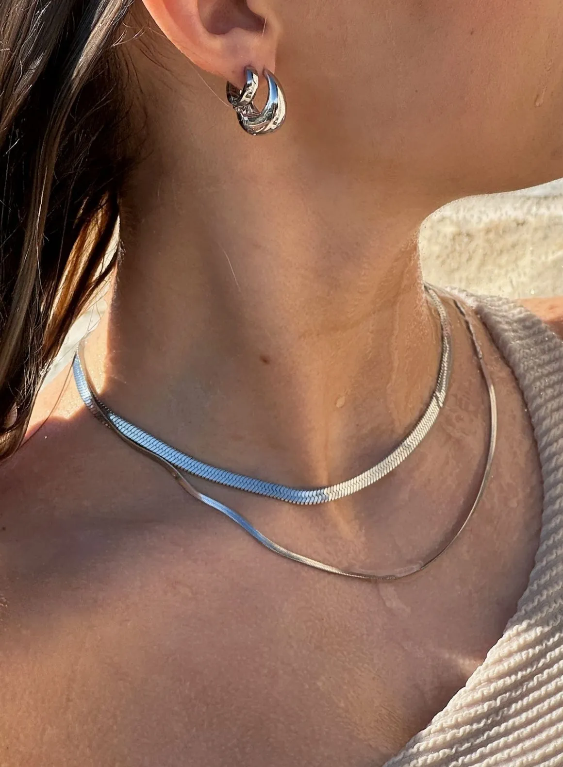 Silver Waterproof Double Necklace sold by Aimn product image thumbnail 4