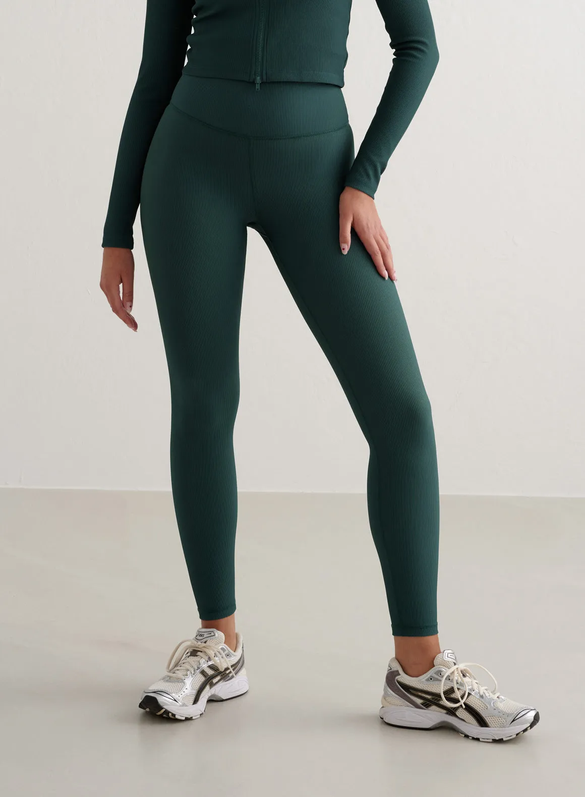 Deep Emerald Ribbed Performance Tights sold by Aimn product image thumbnail 2