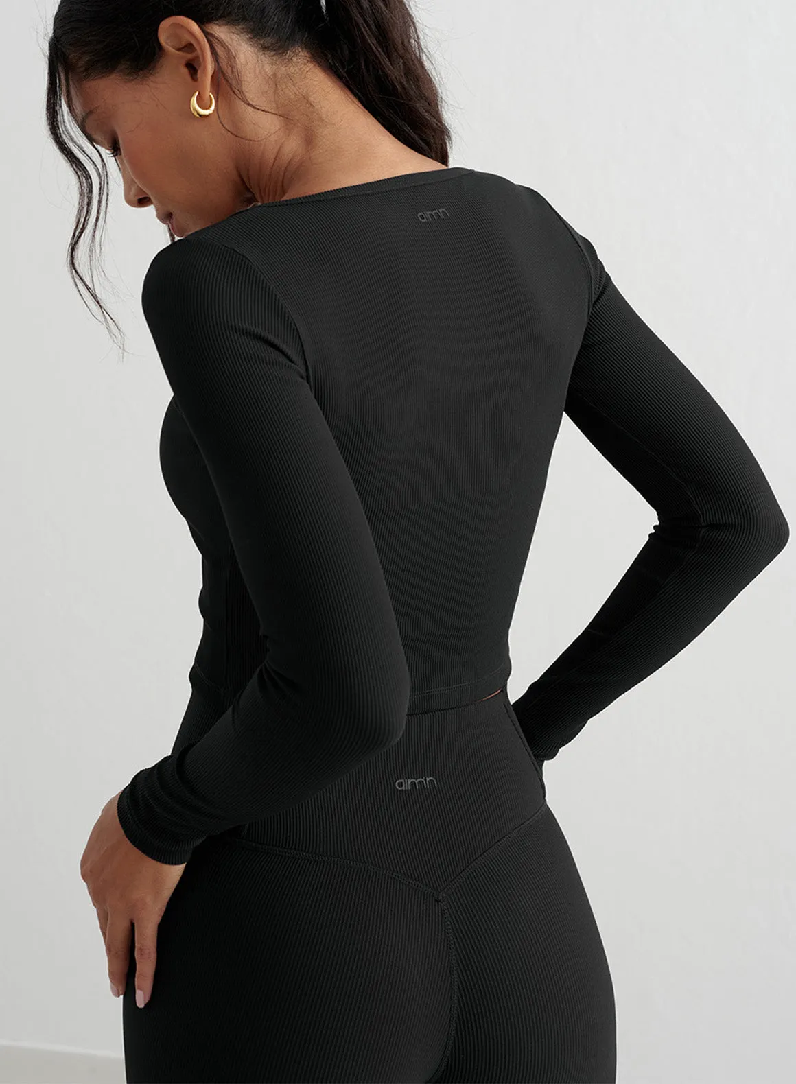 Black Ribbed Performance Zipped Cardigan sold by Aimn product image thumbnail 5