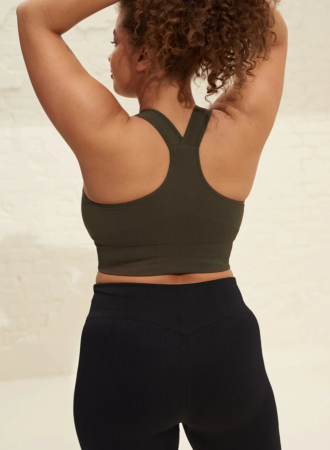 Khaki High Support Ribbed Bra sold by Aimn product image thumbnail 2