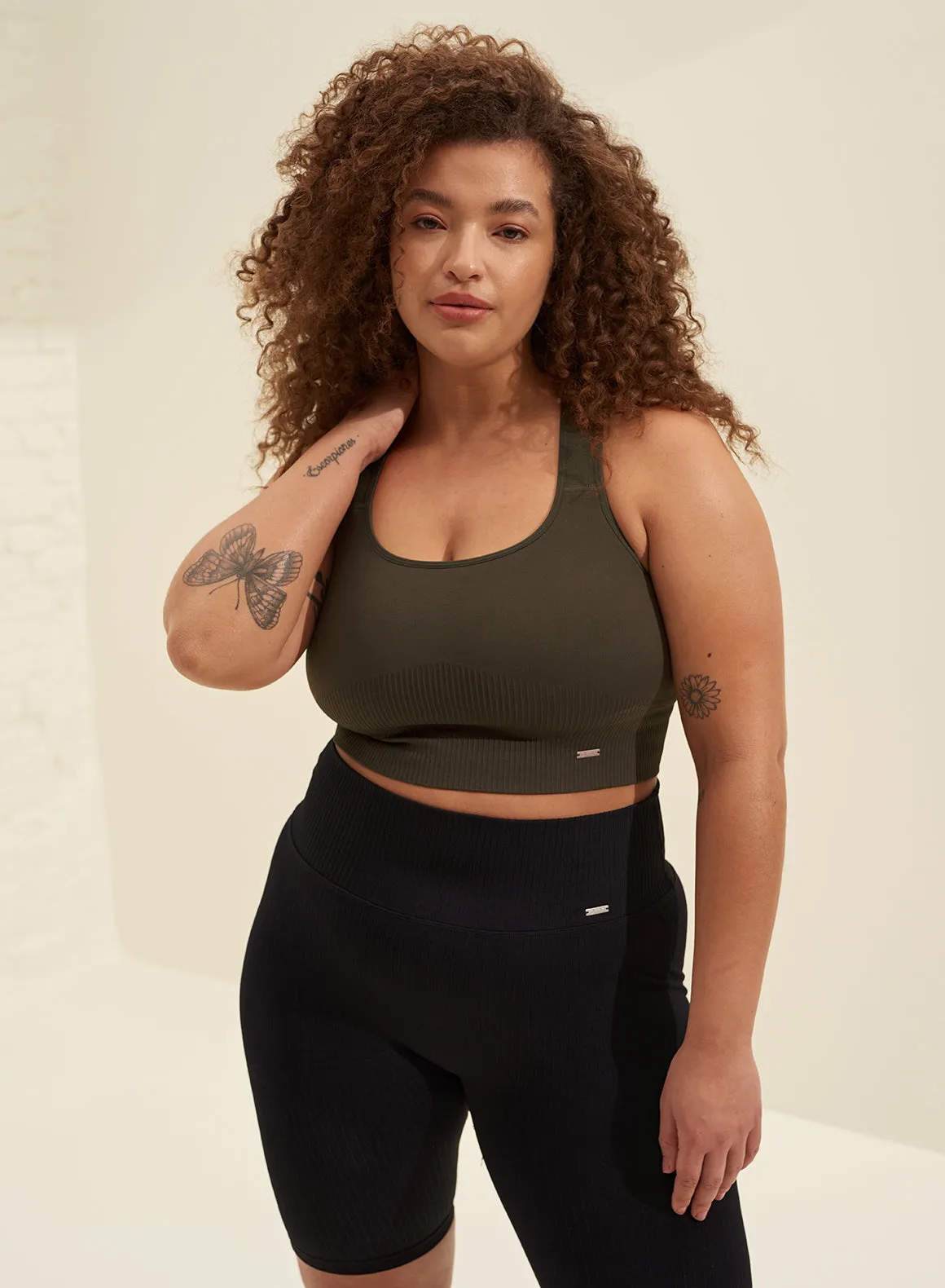 Khaki High Support Ribbed Bra sold by Aimn product image thumbnail 4