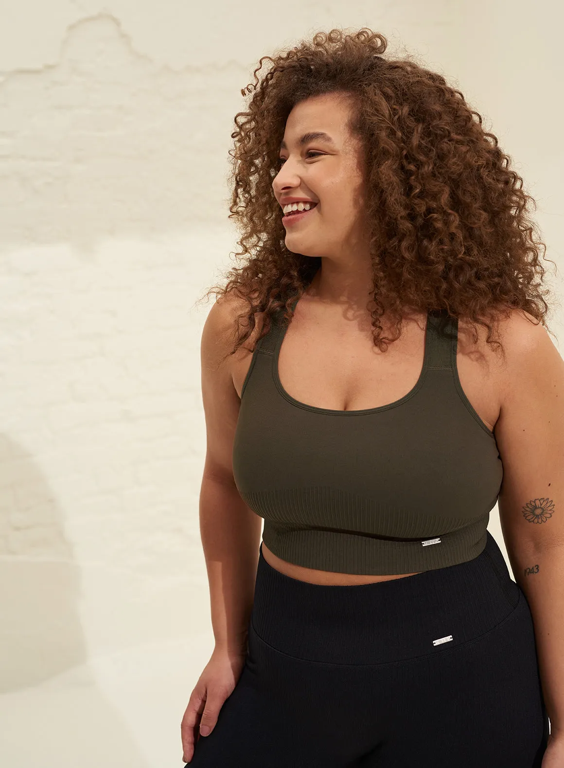 Khaki High Support Ribbed Bra sold by Aimn