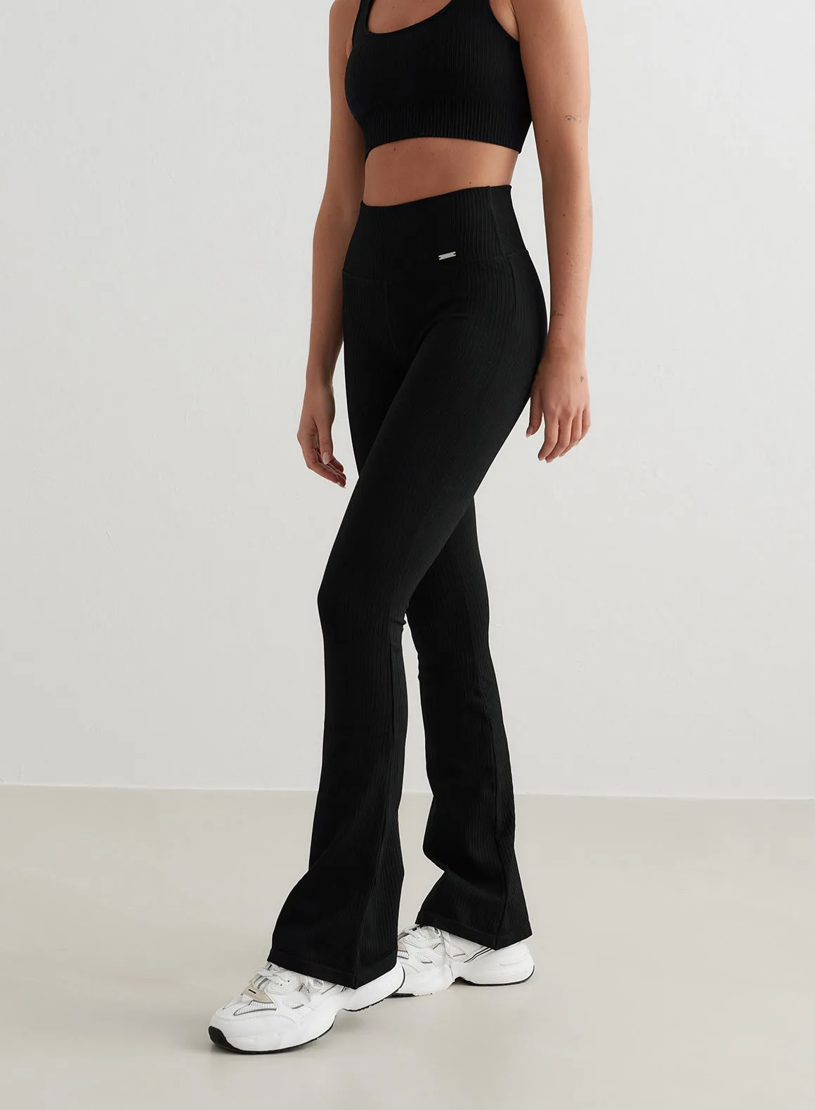 Black Ribbed Seamless Flare Tights sold by Aimn