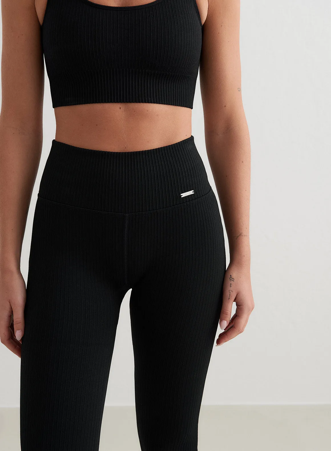 Black Ribbed Seamless Flare Tights sold by Aimn product image thumbnail 5