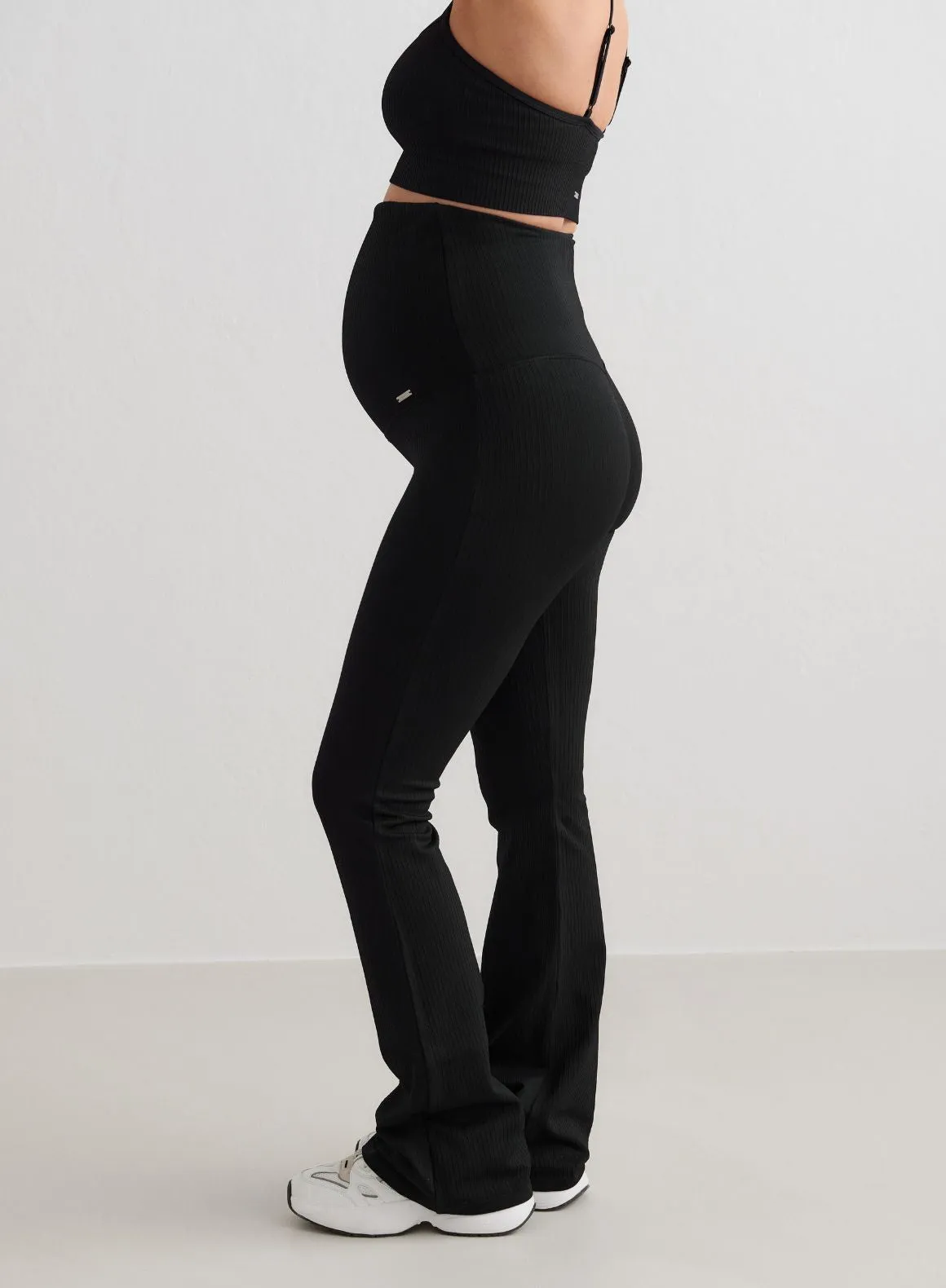 Black Ribbed Seamless Flare Maternity Tights sold by Aimn