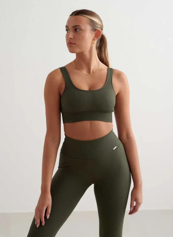 Khaki Ribbed Seamless Bra sold by Aimn