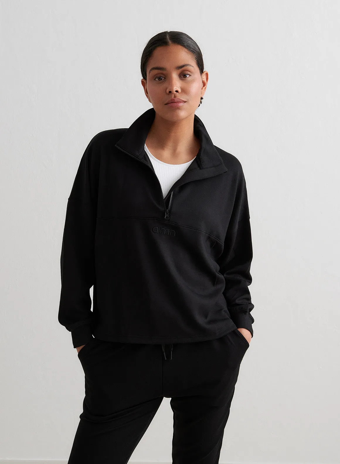 Black Comfy Modal Half Zip sold by Aimn product image thumbnail 3