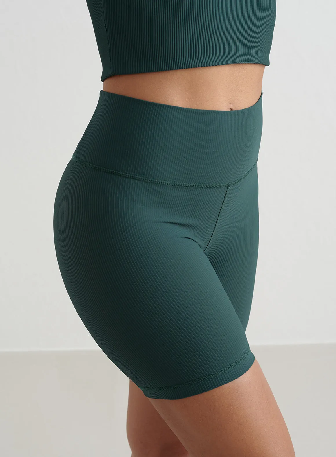 Deep Emerald Ribbed Performance Midi Biker Shorts sold by Aimn product image thumbnail 4
