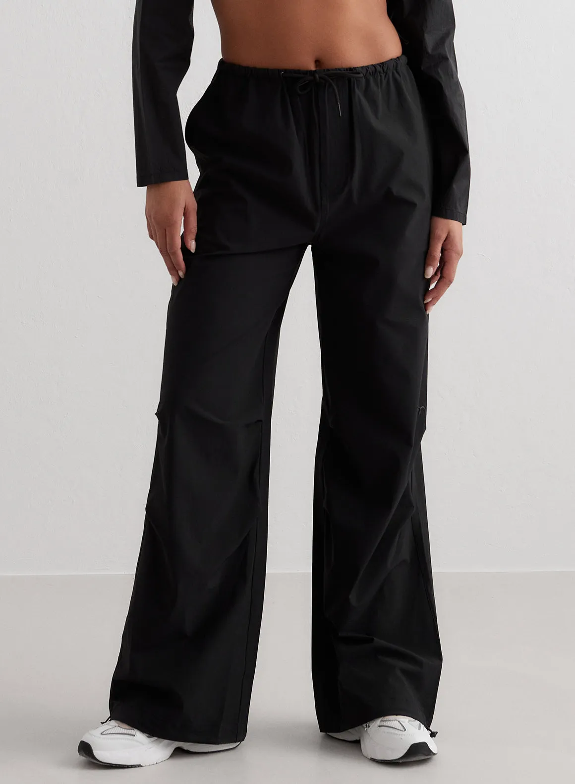 Black Windbreaker Plain Parachute Pants sold by Aimn