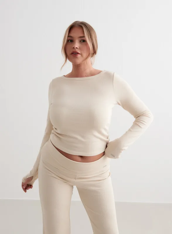 Cafè Au Lait Ease Ribbed Long Sleeve Top sold by Aimn