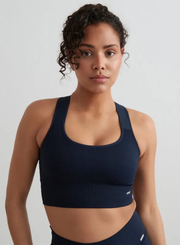 Navy High Support Ribbed Bra sold by Aimn
