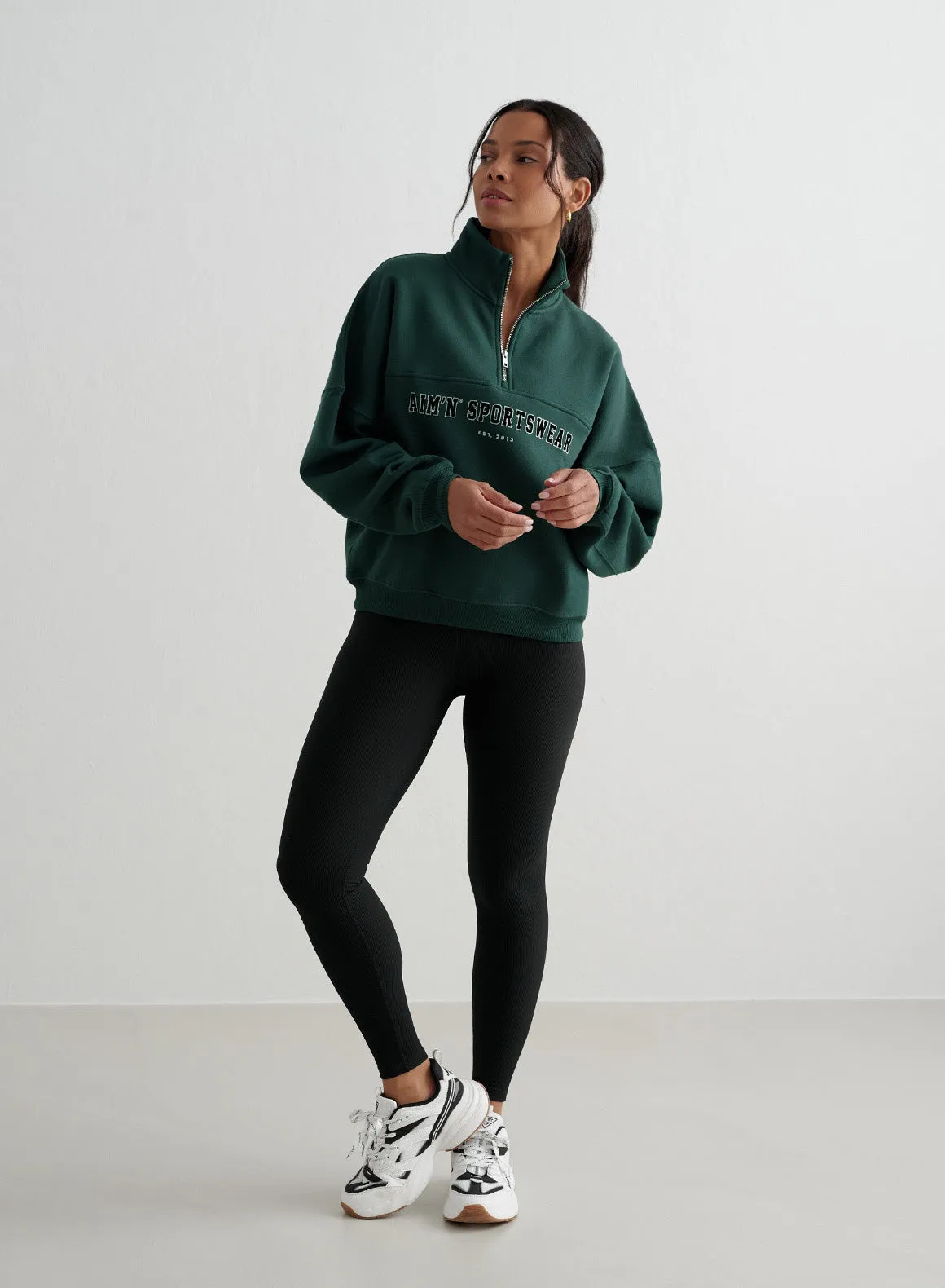Deep Emerald Varsity Sweat Half Zip sold by Aimn product image thumbnail 3