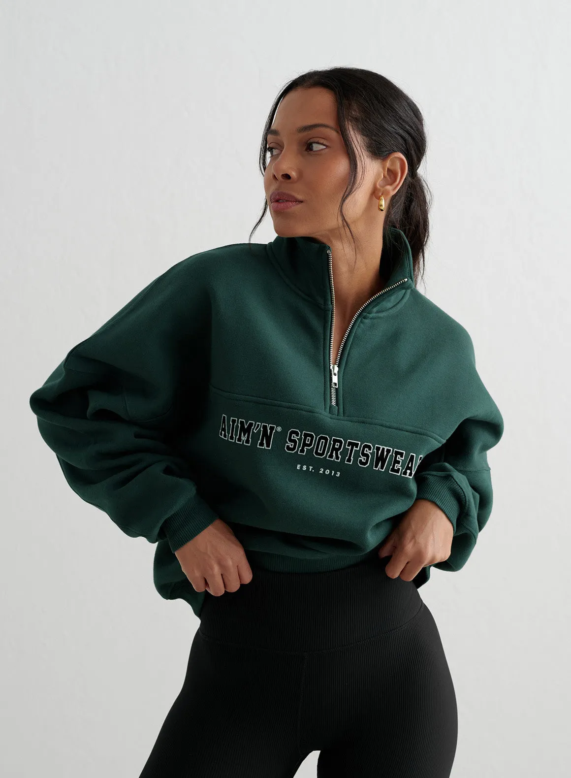 Deep Emerald Varsity Sweat Half Zip sold by Aimn product image thumbnail 4