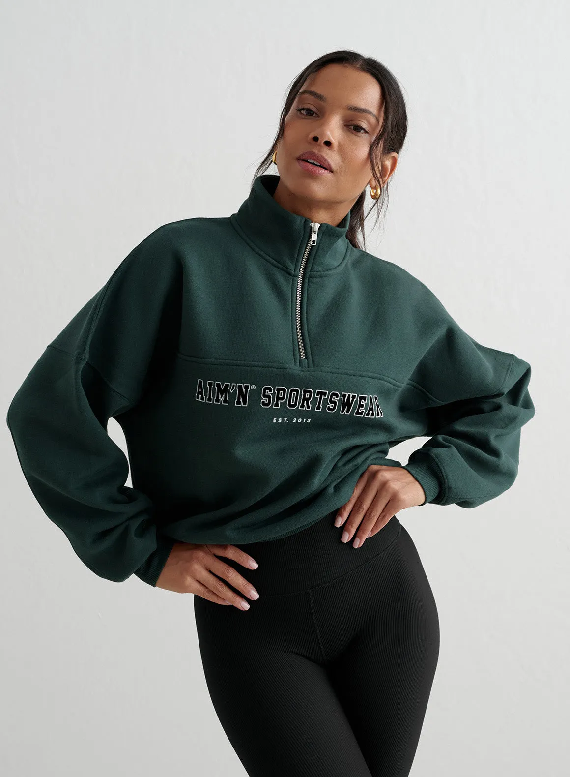 Deep Emerald Varsity Sweat Half Zip sold by Aimn product image thumbnail 2