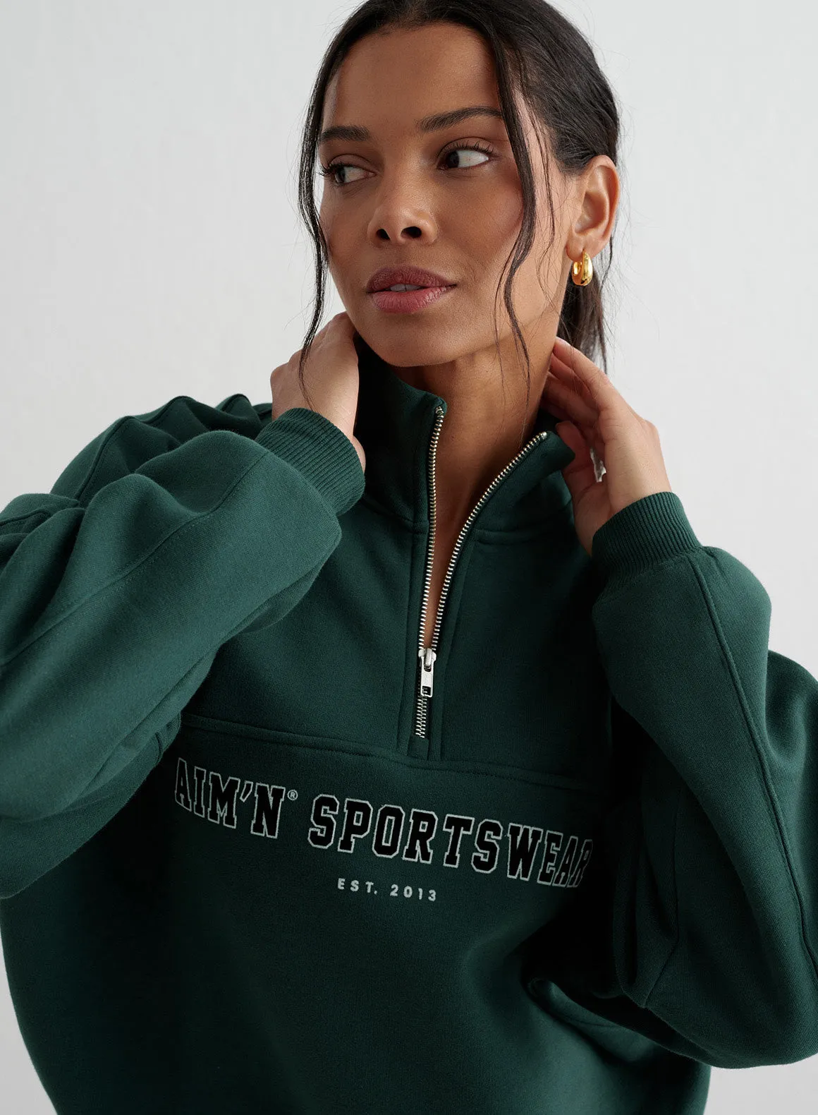 Deep Emerald Varsity Sweat Half Zip sold by Aimn product image thumbnail 5