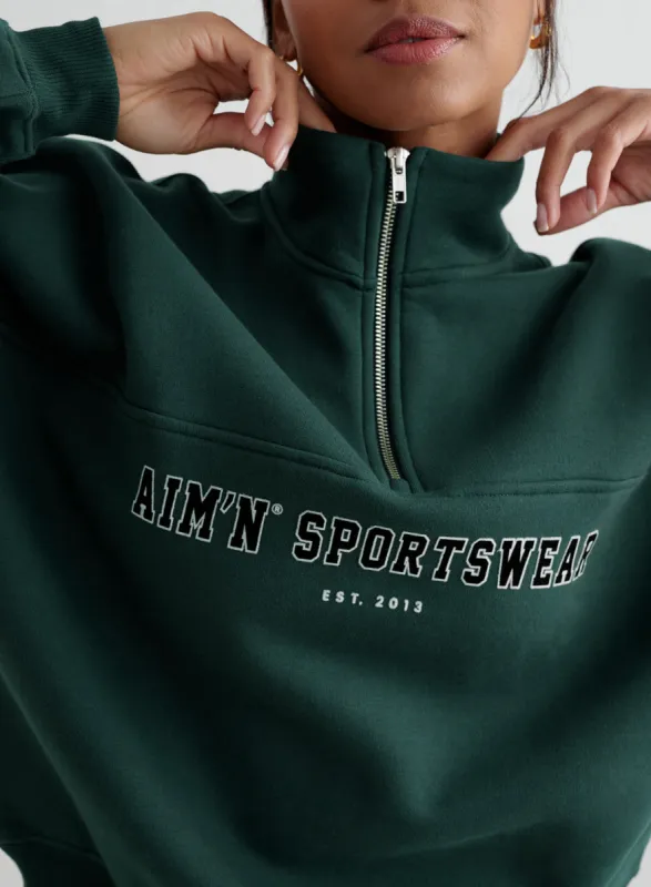 Deep Emerald Varsity Sweat Half Zip sold by Aimn