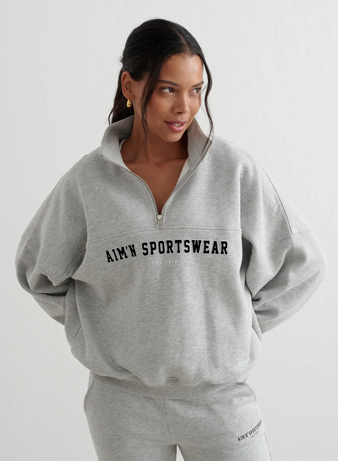 Grey Melange Varsity Sweat Half Zip sold by Aimn product image thumbnail 2