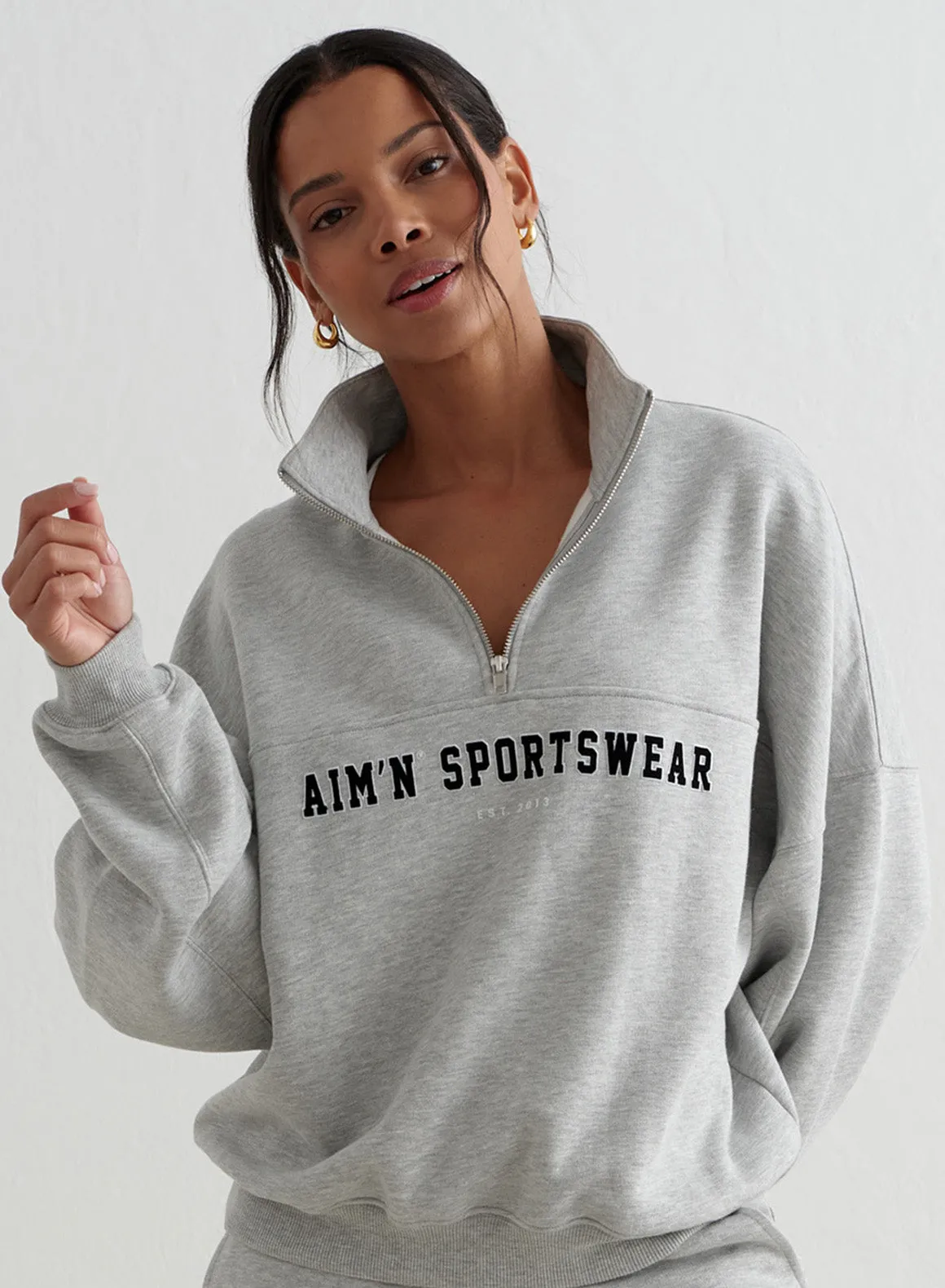 Grey Melange Varsity Sweat Half Zip sold by Aimn product image thumbnail 4