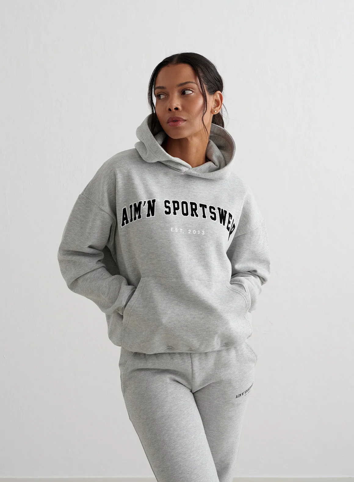 Grey Melange Varsity Sweat Hood sold by Aimn product image thumbnail 4