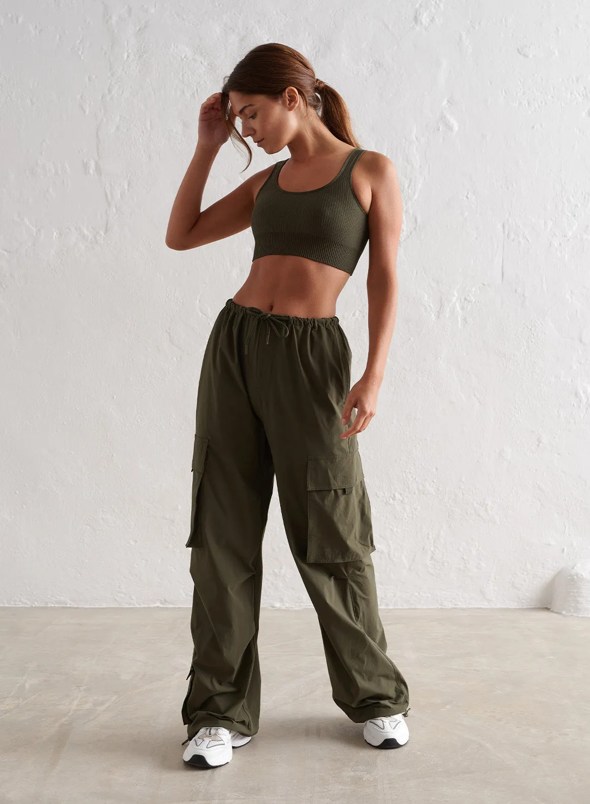 Khaki Windbreaker Parachute Pants sold by Aimn