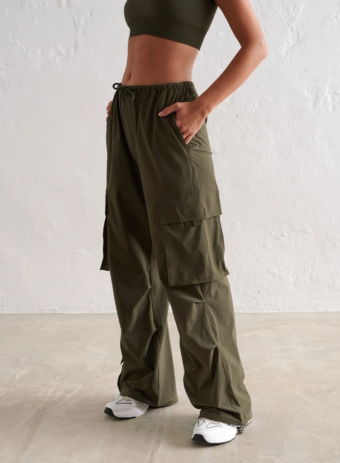 Khaki Windbreaker Parachute Pants sold by Aimn product image thumbnail 2