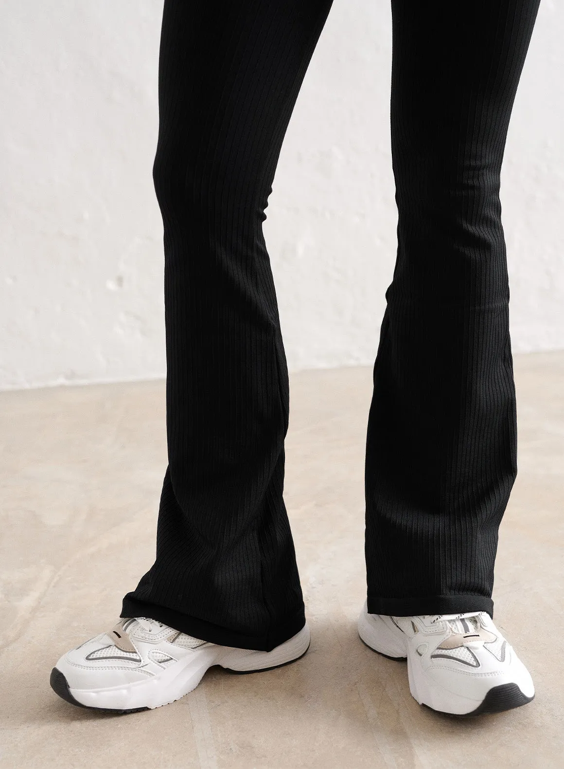 Black Ribbed Seamless Flare Petite Tights sold by Aimn product image thumbnail 5