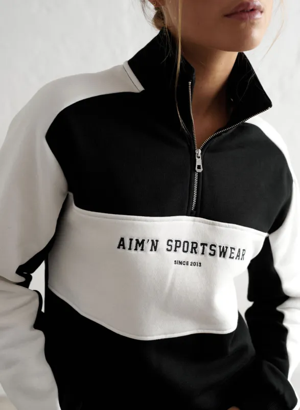 Black Blocked Sweat Half Zip sold by Aimn