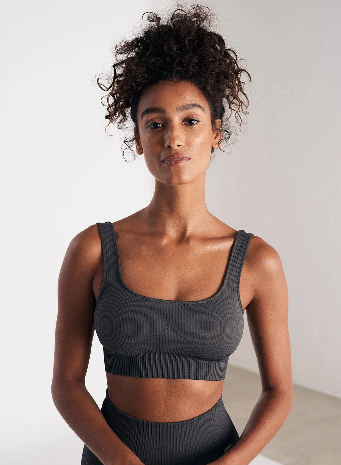 Shadow Grey Ribbed Seamless Bra sold by Aimn
